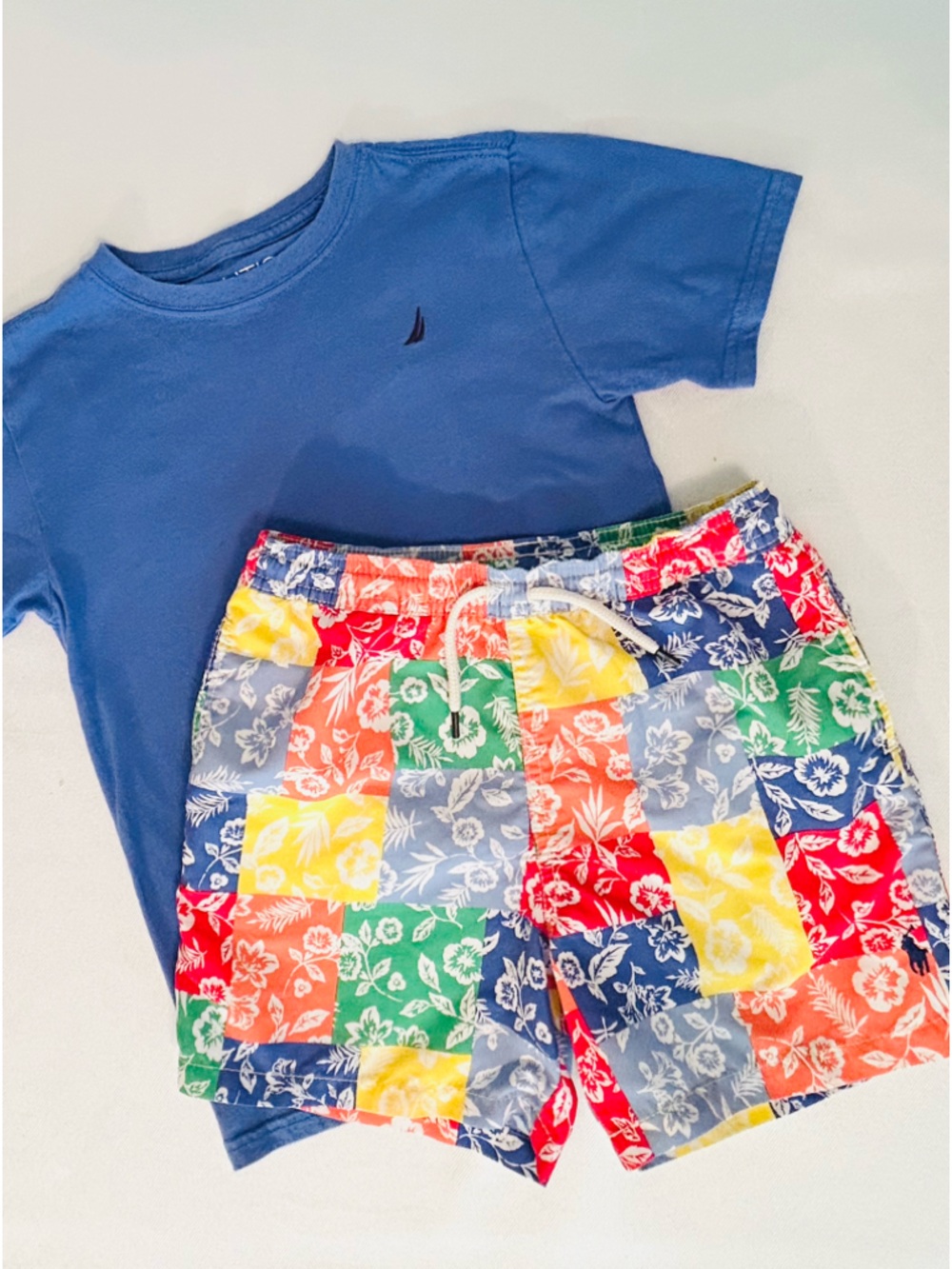 Polo Ralph Lauren Boys Traveller Patchwork Bandana Swim Trunks with Nautica Tee